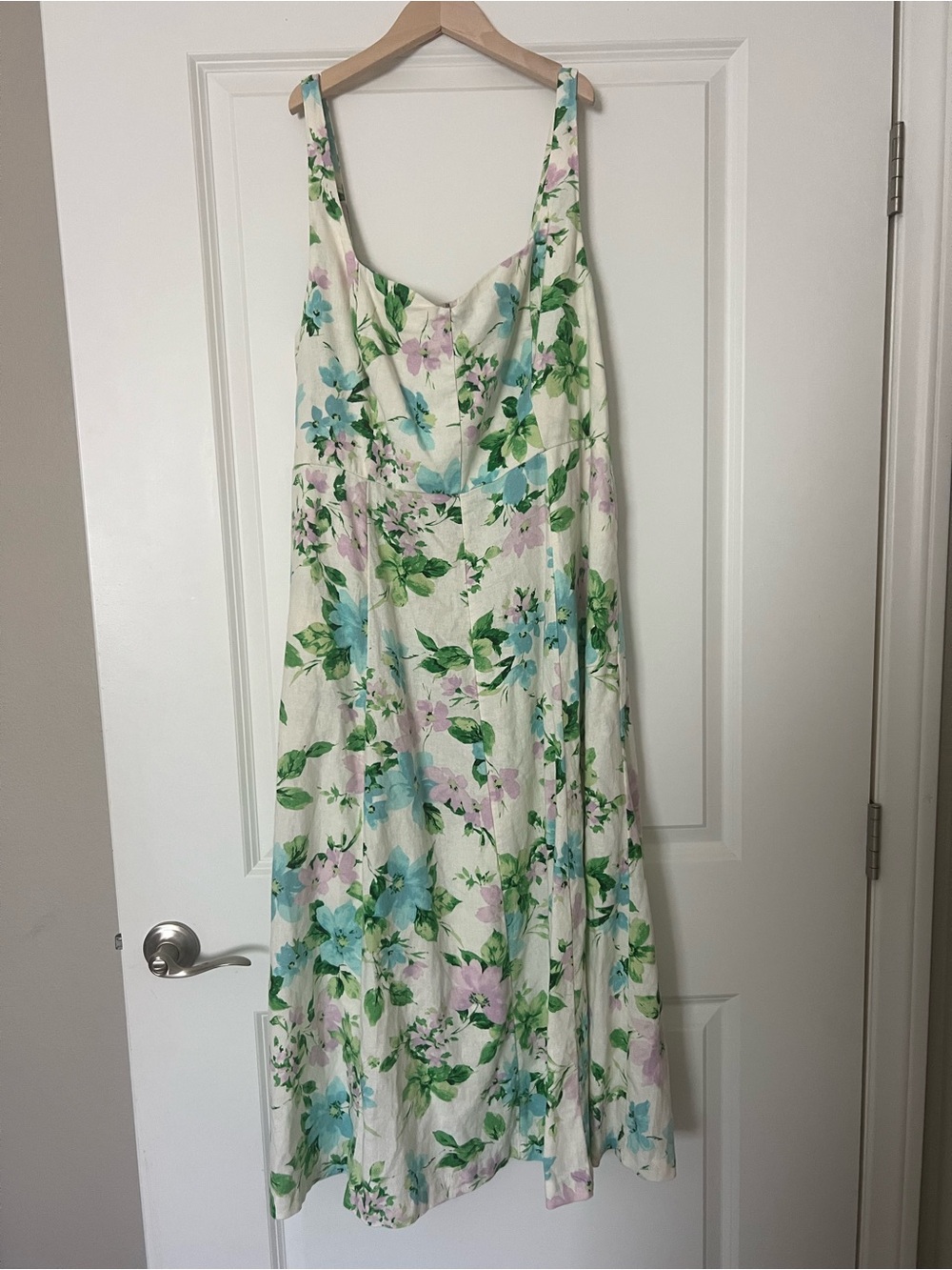 Old Navy Floral Cowl Neck Summer Dress in Cream with Blue & Green Flowers
